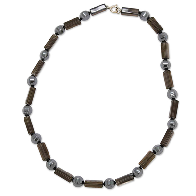 Brazilian Beaded Necklace with Smoky Quartz and Hematite