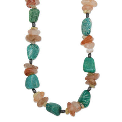 Brazilian Long Beaded Necklace with Multiple Gemstones