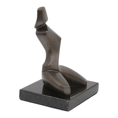 Abstract Bronze Sculpture of Woman Seated with Granite Base