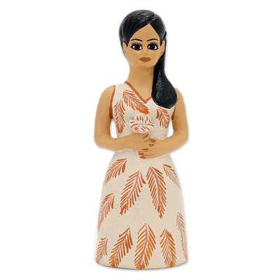 Ceramic Figurine of Woman with Flower & Leaf-Themed Dress
