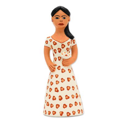 Woman with Flower Ceramic Figurine Painted by Hand in Brazil