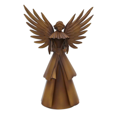 Angel and Trumpet Iron Statuette Handcrafted in Brazil