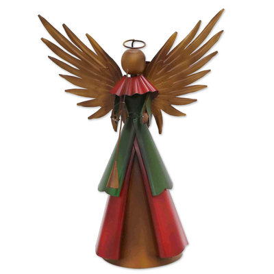 Handcrafted Angel-Themed Iron Statuette in Warm Hues