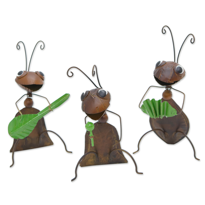 Set of 3 Handmade Whimsical Music-Themed Ant Iron Figurines