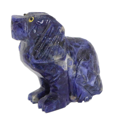 Handcrafted Blue Sodalite Dog Sculpture from Brazil