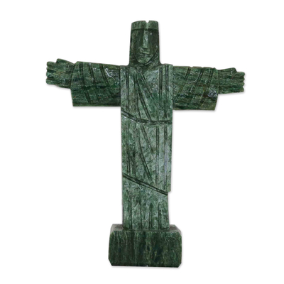 Christ the Redeemer-Inspired Handmade Serpentinite Sculpture