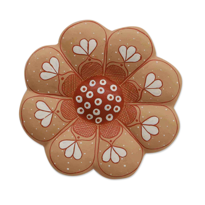 Hand-Painted Floral Brown Ceramic Wall Art from Brazil