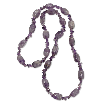 Amethyst Long Beaded Necklace Handcrafted in Brazil