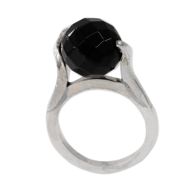 Modern Sterling Silver Cocktail Ring with Agate Gemstone