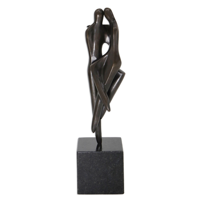 Modern Abstract Bronze Lovers Sculpture with Granite Base