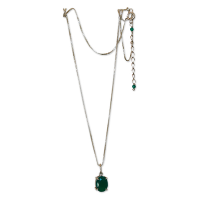 Sterling Silver Pendant Necklace with Chrysoprase Gems