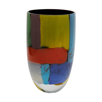 Modern and Abstract Colorful Handblown Murano Art Glass Vase
