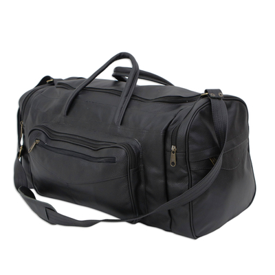 Adjustable Black 100% Leather Travel Bag from Brazil (Large)