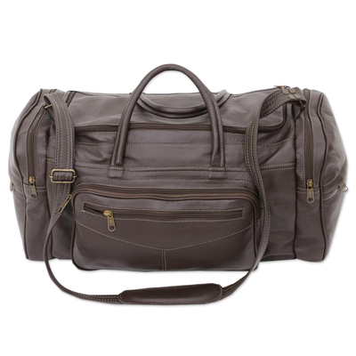 Adjustable Dark Brown 100% Leather Travel Bag (Small)
