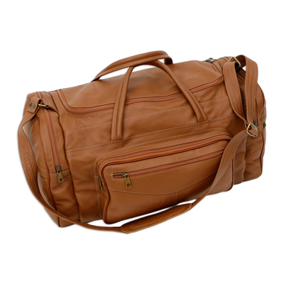 Adjustable Light Brown 100% Leather Travel Bag (Small)