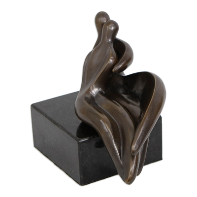 Abstract Lovers Hugging Bronze Sculpture with Granite Base
