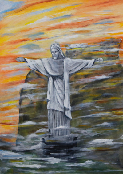 Acrylic Painting of Brazilian Christ the Redeemer Monument