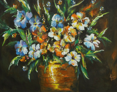 Acrylic on Canvas Floral Still-Life Painting from Brazil