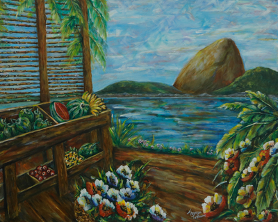 Sea Mountain Flower & Fruit Stand Acrylic Tropical Landscape
