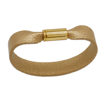 Golden-Toned Faux Leather Wristband Bracelet from Brazil