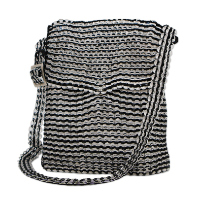 Handcrafted Black and Silver Soda Pop-Top Sling Bag