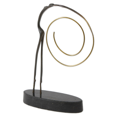 Semi-Abstract Oxidized Bronze Sculpture on a Granite Base