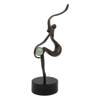 Semi-Abstract Oxidized Bronze Sculpture with Glass Orb