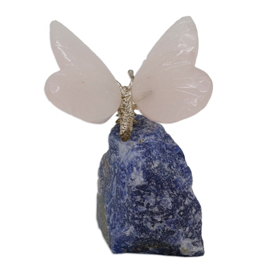 Rose and Blue Quartz Butterfly Figurine from Brazil