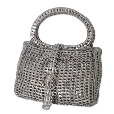 Eco-Friendly Silver-Toned Recycled Soda Pop-Top Handbag