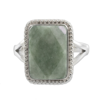 Guatemala Handcrafted Sterling Silver and Faceted Jade Ring