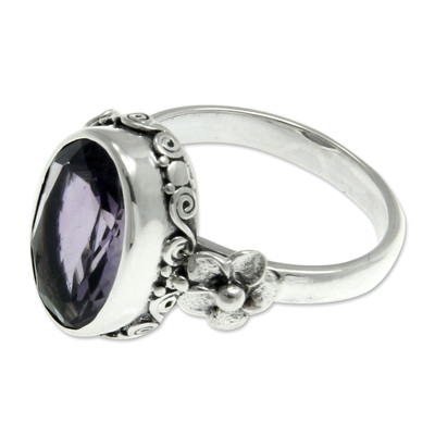 Handcrafted Floral Sterling Silver and Amethyst Ring
