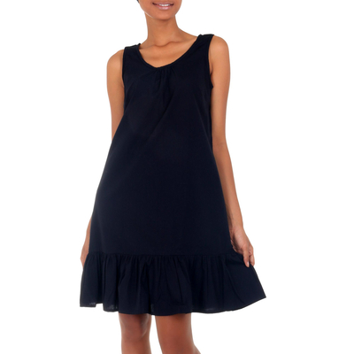 Sleeveless Short Black Cotton Dress from Bali