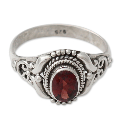 Traditional Style Silver and Garnet India Cocktail Ring