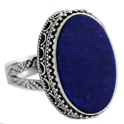 Hand Made Blue Oval Lapis Lazuli Cocktail Ring India
