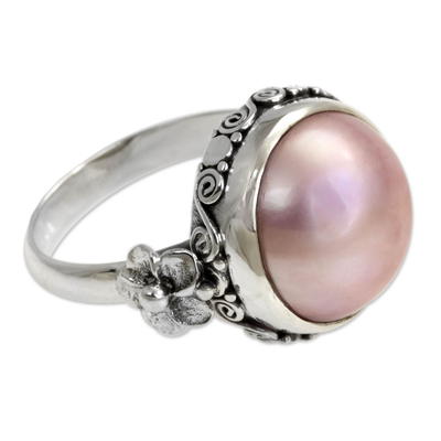 Floral Sterling Silver and Pearl Cocktail Ring