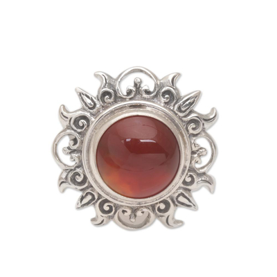 Sun Themed Carnelian and Sterling Silver Cocktail Ring