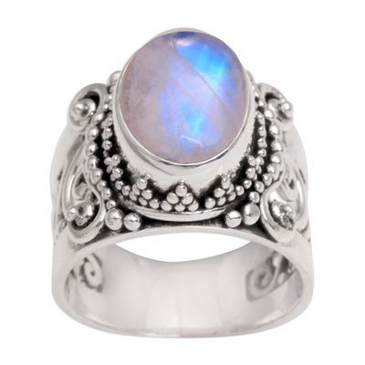 Rainbow Moonstone and Sterling Silver Single Stone Ring