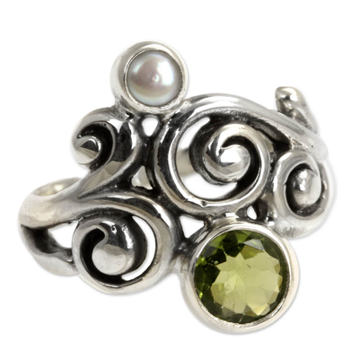 Artisan Crafted Peridot and Pearl Ring