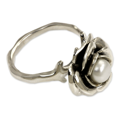 Hand Crafted Sterling Silver and Pearl Flower Ring