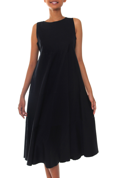 Classic Black Sleeveless Midi Cotton Dress from Bali
