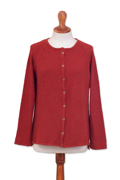 Knit Pima Cotton Cardigan in Crimson from Peru