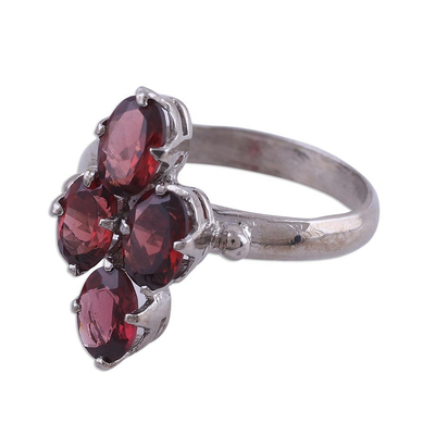 Faceted Garnet and Silver Cocktail Ring from India