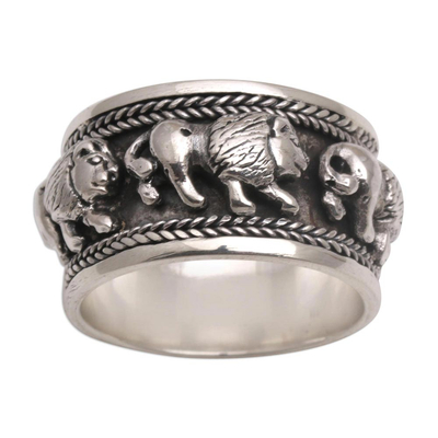 Sterling Silver Lion Motif Band Ring from Bali