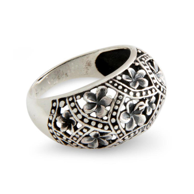 Handmade Floral Sterling Silver Dome Ring