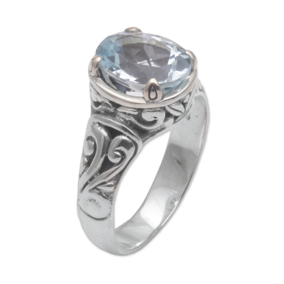 925 Sterling Silver Faceted Blue Topaz Cocktail Ring