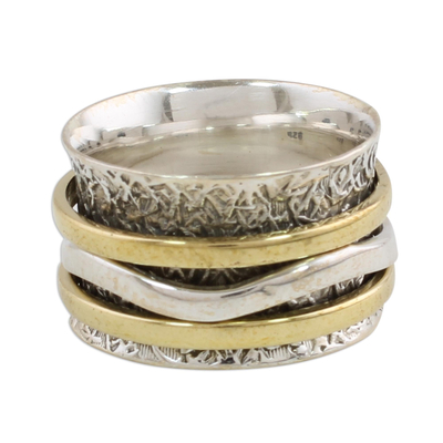 Indian Spinner Ring Crafted of Sterling Silver and Brass