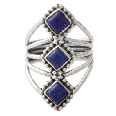 Artisan Crafted Lapis Lazuli and Silver Ring from India