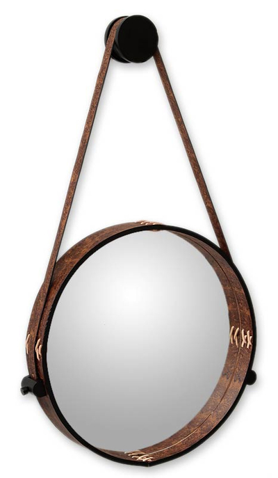 Contemporary Rustic Leather Wall Mirror