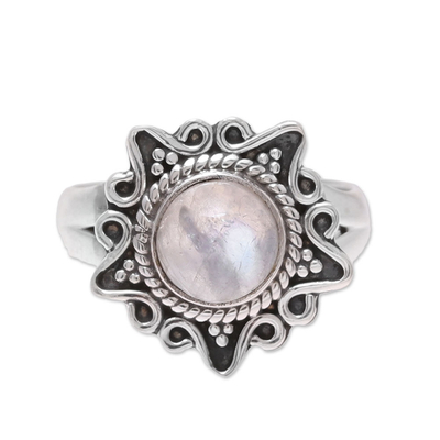 Rainbow Moonstone and Sterling Silver Star Cocktail Ring