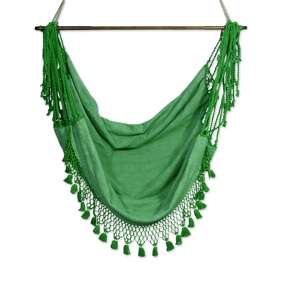Green Hand Crafted Cotton Hammock Swing from Guatemala
